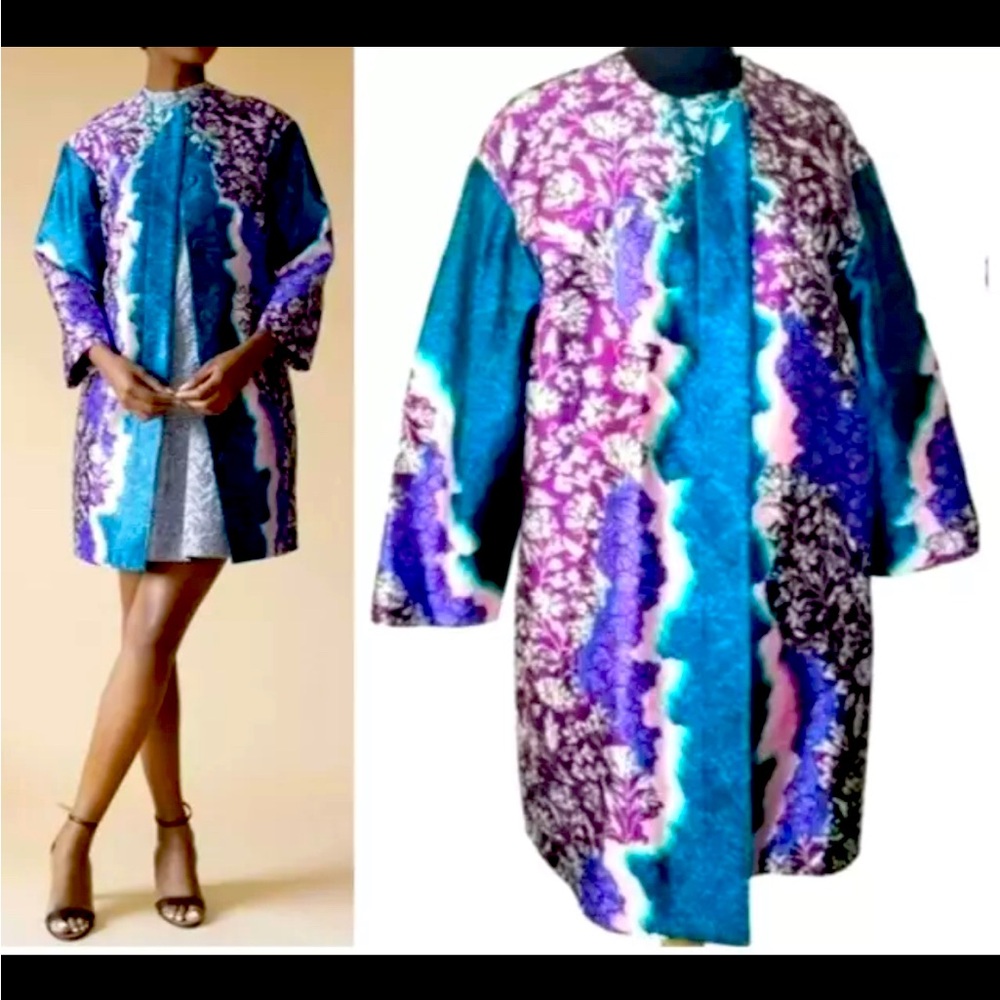 Peter Pilotto Metallic Purple Silk Coat Jacket Abstract Print Tie Dye Effect US2